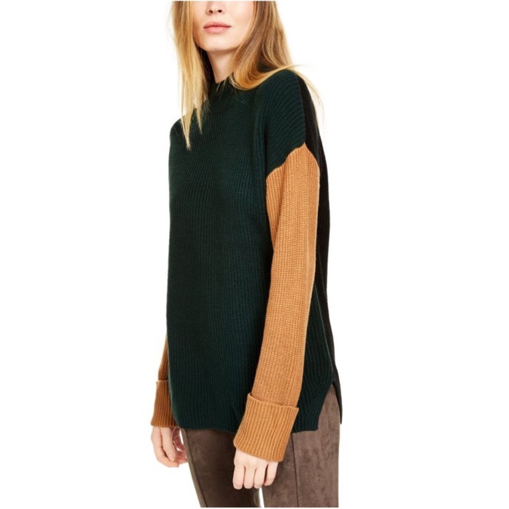 CALVIN KLEIN Colorblocked Foldover-cuff Mock Neck Sweater Top Size Small NWT